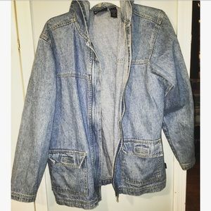 Zip Up Hooded Blue Denim Jean Jacket